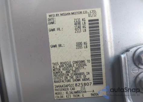 2012 Nissan Maxima 3.5 Sv from USA, damaged, VIN 1N4AA5AP1CC825807